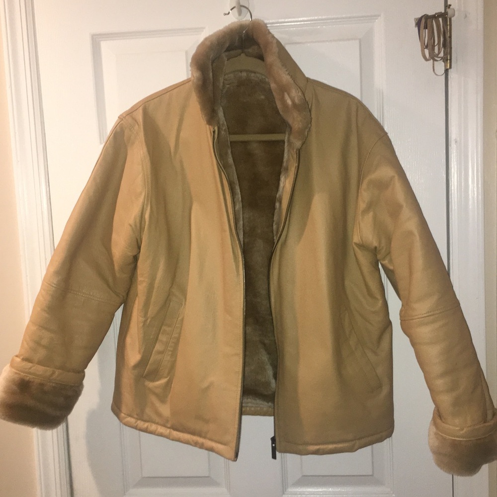 Tan Wilda leather jacket with fur interior